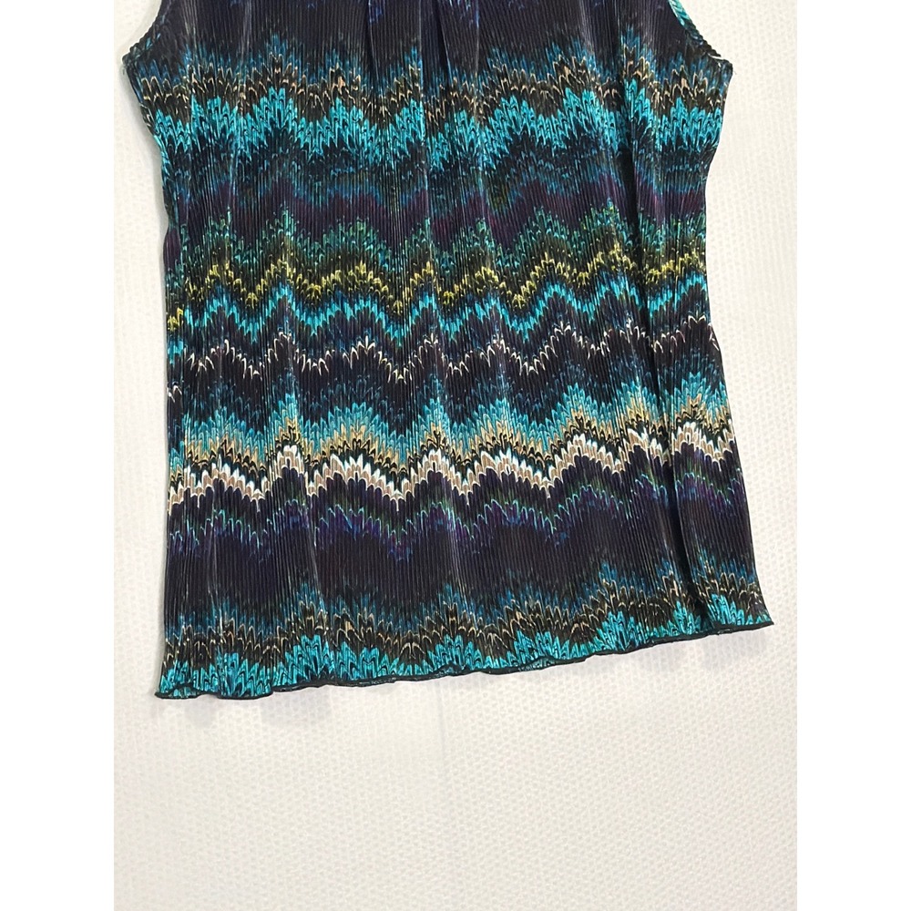 Christopher & Banks Chevron Plisse Cowl Neck Sleeveless Top Teal Purple Large - Picture 4 of 10
